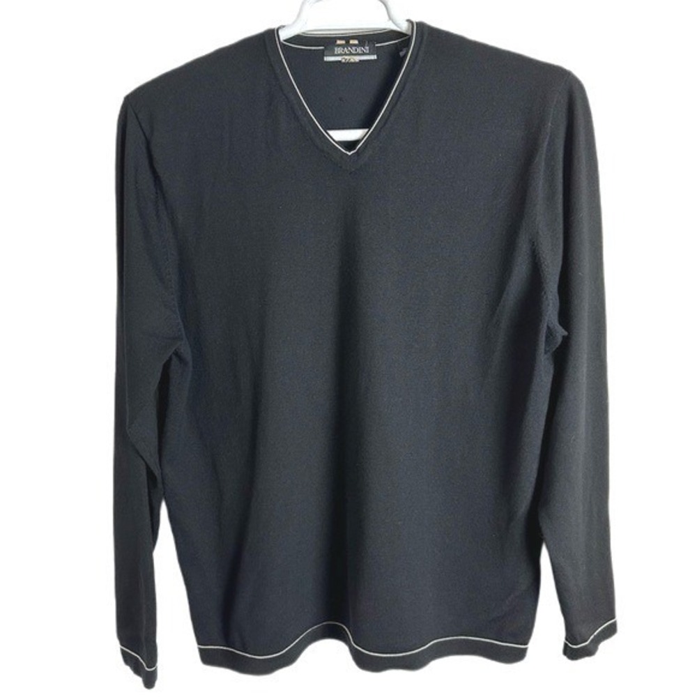 Brandini Silk Blend V-Neck Lightweight Pullover Black Mens‎ XL